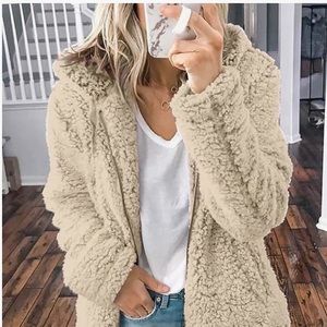 Ivory Teddy Bear Sherpa Ziphood Jacket Size S